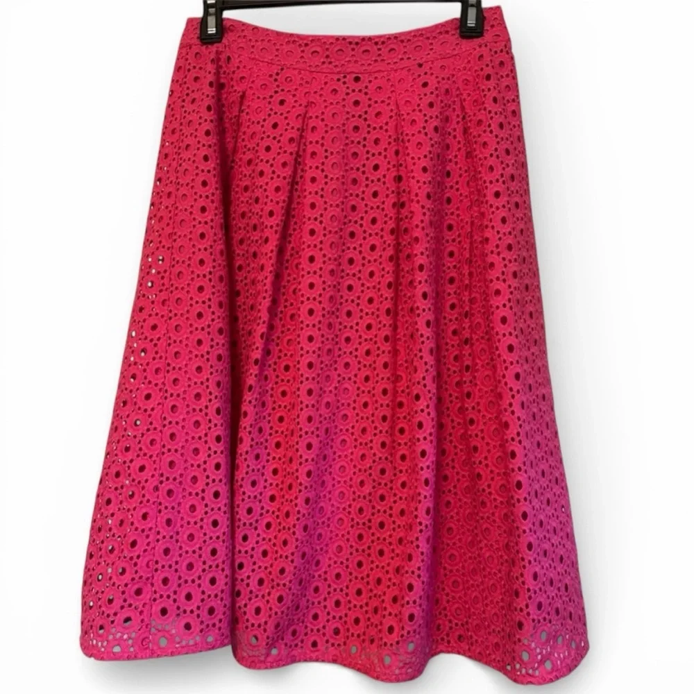 Halogen Nordstrom Eyelet Midi Skirt Pink A-Line Lined Women’s Size 2